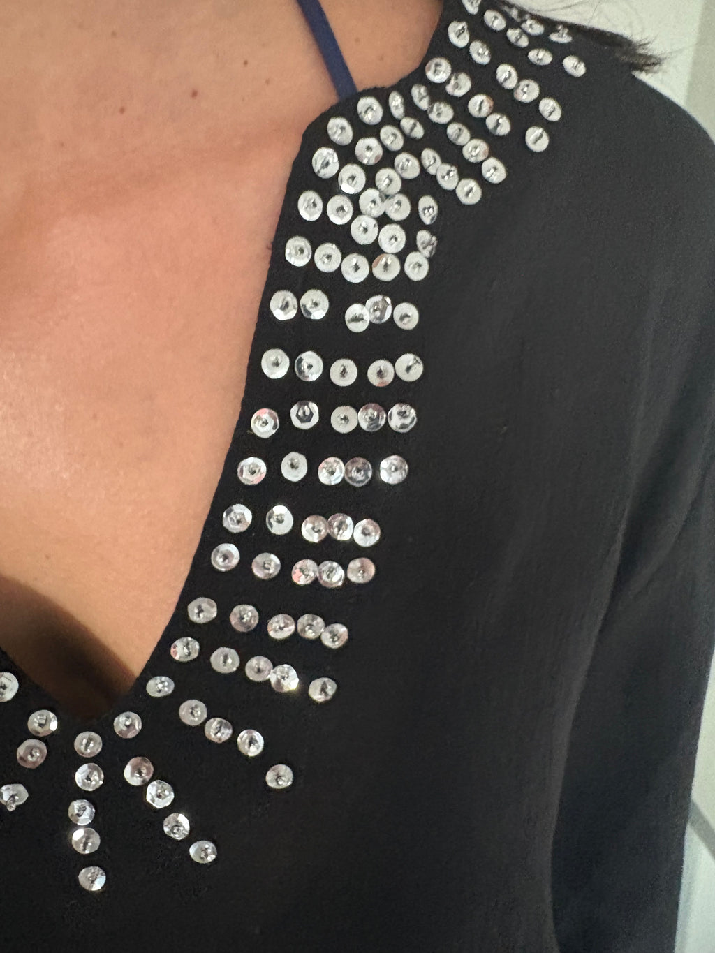 Black sequin tunic with bell sleeves